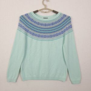 Talbots Sweater Womens Size M Lambs Wool Blend Fair Isle Pastel Green Pullover